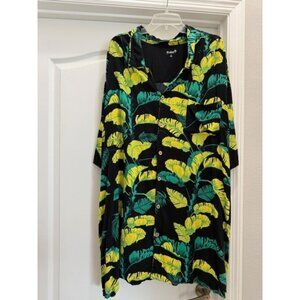 KS Island Mens 4XL Tall Button Collar Shirt Tropical Palms Beach Hawaiian Black